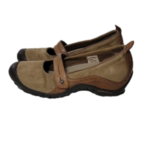 Merrell Plaza Bandeau Tan Suede Leather Mary Jane Shoes Sz 9, GUC